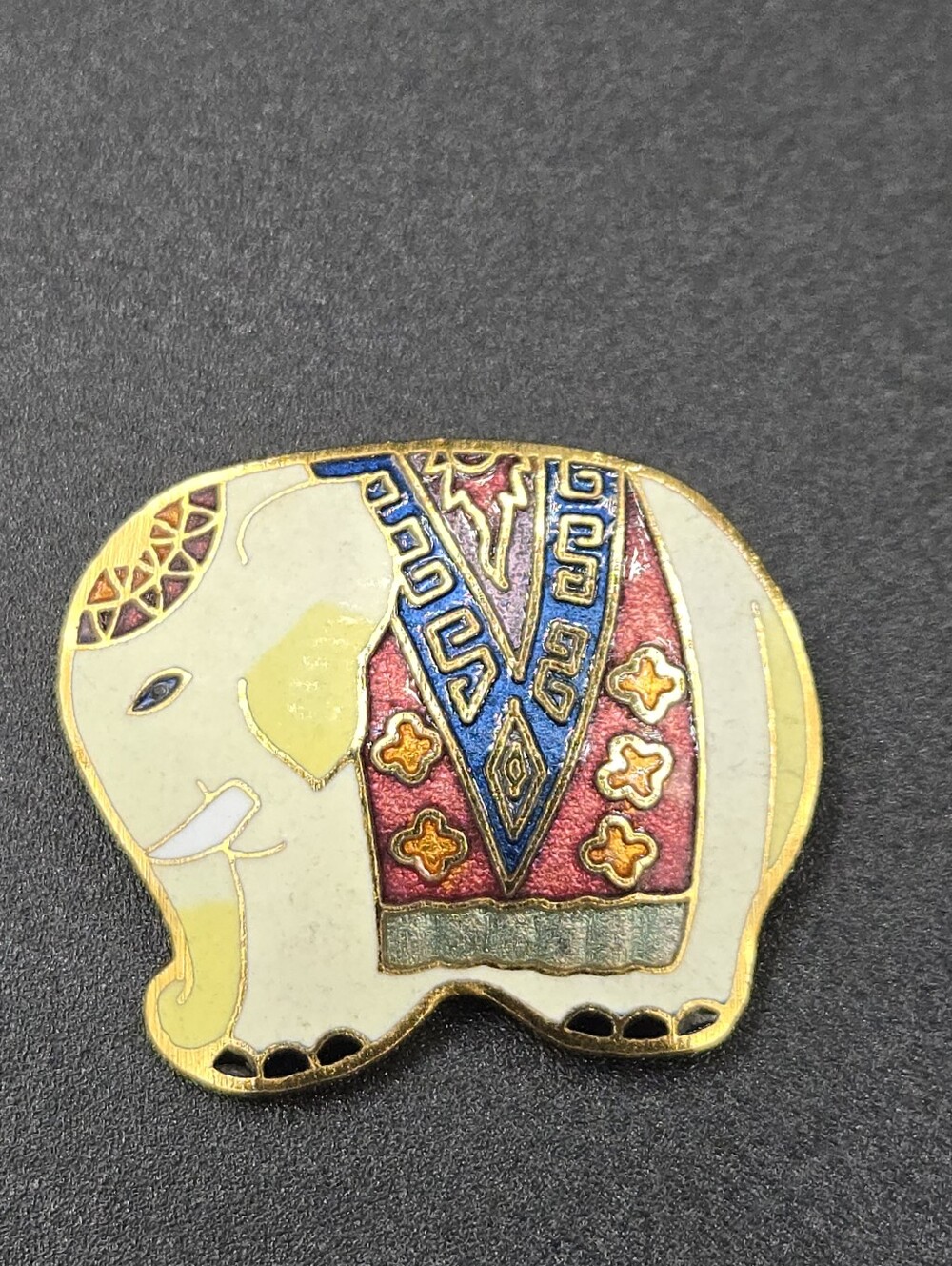 Vintage 1980s Cloisonne Elephant Brooch